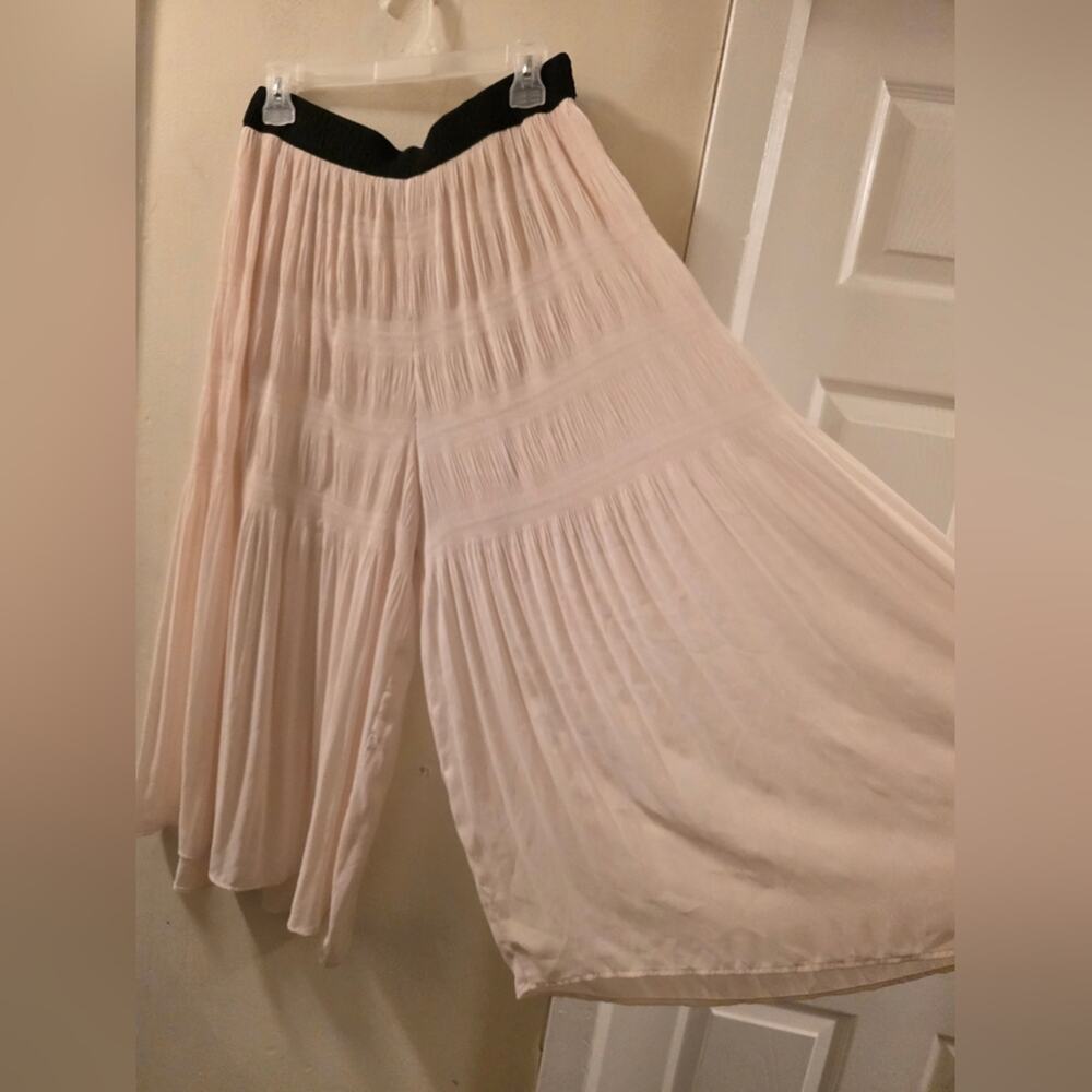 Zara Womens Super Wide Leg Pleated Tiered Trouser Pants Cream & Black Size L - Picture 4 of 10